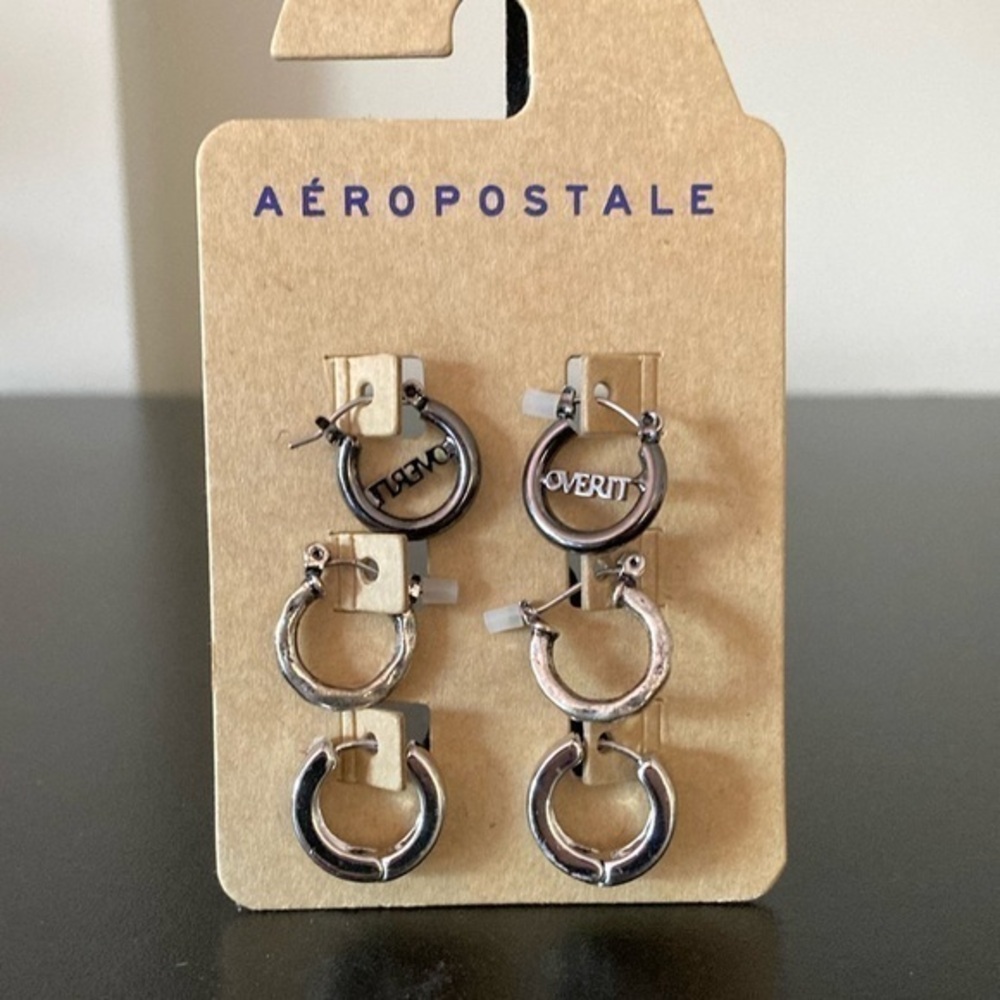 Aéropostale Silver Tone Hoop Earrings Trio